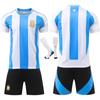 Camiseta de Fútbol de Argentina 2024 No. 10 Messi 11 Di Maria Jersey Copa América Traje de Pantalón Negro para Niños Manga Corta