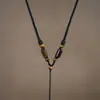 Cordón para Colgante de Jade Tejido a Mano con Seda Enrollada, Ágata y Colgante de Oro, Cordón para Collar con Colgante de Jade de Hilo Rojo, Cordón para Collar con Colgante