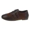 Otoño Nuevo Tallado Hebilla Doble Fila Estilo Retro Zapatos Pequeños de Cuero Moda Suela Plana Velcro Maillard Zapatos Individuales Mujer