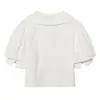 Al por mayor Primavera 2026 Nuevo Estilo Europeo y Americano Camisa Blanca Corta de Mujer con Cuello Redondo 5221