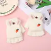 Guantes de felpa a prueba de viento para mujer Invierno Cálido Estudiante Guantes sin dedos abatibles para exteriores Medio dedo Gruesos Guantes para escribir
