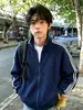 Chaqueta cárdigan con patrón de escamas de dragón retro americano para hombre, sudadera de otoño de moda con cuello alto y tres rayas, top de alta gama para pareja