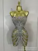 Vestido Ajustado Sexy Transparente con Pedrería Atuendo para Actuación en Escenario de Discoteca Vestido de Fiesta Estilo Europeo y Americano Vestido de Malla con Pedrería
