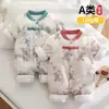 Roupas de Bebê Estilo Chinês Flor Pássaro Vermelho Outono Inverno Macacão Acolchoado Sem Ossos Macacão de Engatinhar Roupas de Algodão Macacão para Recém-Nascido