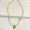 Paraíso da Maçã Verde Estilo Floresta Fresca Feito à Mão com Contas Corrente para Clavícula Verde para Meninas Divertido Colar de Maçã Verde Corrente de Pescoço da Moda