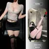 Lencería sexy naranja, vestido sexy de secretaria OL para el trabajo, falda ajustada con encaje calado, conjunto de pijama seductor para discoteca