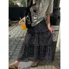 Saia Floral Preta Evasê Plus Size para Mulheres 150kg Nova Primavera e Outono Cintura Alta Emagrecedora Casual para Tipos de Corpo Pera