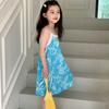2024 Primavera Nova Camisola Casual Sling Infantil Pequena e Média Meninas Xadrez Vestido Sem Mangas Estampado Vestido de Casa