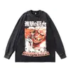 Moletom Americano Retro Redondo Transfronteiriço Attack on Titan Oversize Solto Lavado Desgastado Algodão Puro Peso Pesado 28