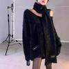 Malha Transfronteiriça Elegante de Comprimento Médio Outono e Inverno Novo Veludo de Mínk Estilo Elegante e Gentil Cachecol Peça de Malha Dupla para Mulheres