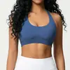 Sujetador deportivo cruzado sin costuras para mujer, que alisa la espalda, de corte ajustado, alta elasticidad, ajustado, con cuello halter, adecuado para correr, fitness y yoga