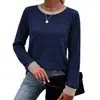Camiseta Casual Feminina Amazon Europeia e Americana Comércio Transfronteiriço Outono/Inverno 2026 Nova Gola Redonda Bloco de Cores Solta Manga Longa