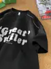 Camiseta Casual Retro Americana Cinza Mescla Marca Tendência Estampa de Letras Borradas Manga Curta Unissex Top Solto de Verão