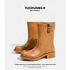 Botas Martin Vintage de Piel de Vaca para Mujer, Nuevo Estilo Otoño 2026, Tacón Grueso, Suela Gruesa, Botas de Media Pantorrilla, Caña Ancha, Botines de Caballero