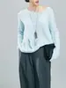 Blusa de Tricô Leve de Algodão com Bambu e Linho para Mulheres, Verão 2025, Gola Redonda, Caimento Solto, Estilo Relaxado