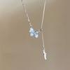 Collar con borla de mariposa y perla degradada de cristal de hielo para mujer, cadena de clavícula exquisita de alta gama de verano, cadena de cuello con especias frescas y dulces.