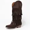 2026 Botas Largas de Borlas de Venta Caliente para Aumentar la Altura, Resistentes al Desgaste para Verano, Punta Redonda, Slip-On, Versátiles, Cómodas, Color Café
