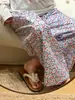 Calça de algodão tramado floral vintage multicolorida de perna larga para mulheres, solta e respirável, adequada para usar em casa e como calça de dormir