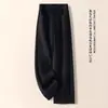 Calça de Cashmere Cinza de Perna Larga para Mulheres Outono e Inverno 2025 Nova Cintura Alta Macia Aveludada Forrada com Fleece Comprimento Total Lã Reta