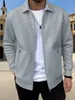 2026 nueva chaqueta cárdigan casual de ajuste slim para hombre, primavera y otoño, con cremallera, bolsillos, solapa, color liso, transfronteriza