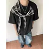 Marca Tendência Retro Americana Xadrez Xale Laço Camiseta de Manga Curta para Homens e Mulheres, Design de Verão, Top Soltinho de Meia Manga