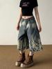 Pantalones Vaqueros Cortos con Patrón de Rayos Tie-Dye Estilo Retro Americano para Hombres y Mujeres, Diseño de Nicho, Pantalones Anchos Holgados de Cintura Alta