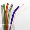 Venta al por mayor de fábrica Pajita de vidrio de borosilicato alto 8*215 tubo recto simple codo color transparente resistente al calor pajita para té de leche