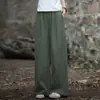 (Personalizado) 26 Pantalones Casuales de Pierna Ancha de Lino-Algodón Vintage Ramio Lavados a la Arena Versátiles