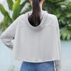 Capa de Vinilo Negra Ropa de Protección Solar para Mujer, Temporada de Otoño, Ala Ancha, Chaqueta de Protección Solar con Capucha de Seda de Hielo, Chal Delgado de Sensación Fresca Ropa de Protección Solar