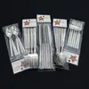 Conjunto de Talheres de Aço Inoxidável 201 com Cinco Peças (Faca, Garfo e Colher) para Hotel, Cozinha Ocidental, Faca de Bife, Garfo, Colher de Sobremesa com Bolsa Porta-Cartão de PVC, Conjunto de 6 Peças