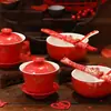 Juego de Cuencos para Boda, Cuencos y Palillos, Cuencos Rojos para los Novios, un Par de Cuencos Rojos Festivos, un Juego Completo de Suministros para Boda