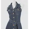 Vestido de mezclilla retro de moda para mujer, sin mangas, con cordones, diseño de verano que ciñe la cintura y adelgaza, con falda de botones