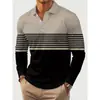 Camisa Polo de Manga Larga a Rayas Retro para Hombre, Top Transpirable con Cuello, Holgada Casual, Sin Planchar, Ropa de Negocios para Hombre