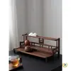 Juego de té de madera maciza de nogal negro norteamericano, soporte para tazas de té, estante de almacenamiento para tetera de arcilla púrpura, exhibición de mesa, estante de exhibición antiguo, estante de almacenamiento