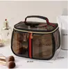 Bolsa cosmética transparente de PVC, impermeable, gran capacidad, neceser de mano, diseño elegante, bolsa de almacenamiento portátil para viajes, con compartimentos separados para artículos húmedos y secos