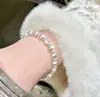 Pulsera Popular de Ojo de Gato Plateado Cepillado con Cuentas Plateadas Brillantes Pulsera de Hilo Elástico para Mujer con un Toque de Lujo Joyería con Cuentas