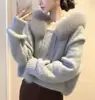 2026 Nuevo Abrigo Casual Ajustado Otoño/Invierno, Top Corto, Suéter de Piel de Alto Gama Estilo Coreano, Tejido de Punto con Capucha