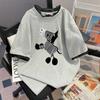 Camiseta de Verano Nueva de Algodón con Estampado de Cebra Estilo Americano Holgada de Manga Corta con Panel de Malla Diseño Superior Estilo Occidental para Mujer