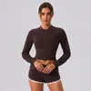 Nueva Chaqueta de Yoga con Cuello Alto y Cremallera para Mujer, Manga Larga, Corta, Adelgazante, Secado Rápido, Cropped, Top para Correr y Fitness