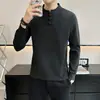Moderna Nova Camisa de Base Pulôver Masculino Outono/Inverno Gola Redonda Botão de Sapo Espessado Retrô Casual de Negócios