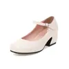 Zapatos de Tacón Medio Comercio Exterior Tacón Grueso Boca Baja Zapatos 43 Correa de Viaje Simple Zapatos de Cabeza Cuadrada Generación 40 talla extra Blanco Amarillo Azul