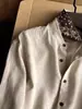 Camisa de linho com estampa de castanha no estilo Old Money, blusa masculina de manga comprida para primavera e outono, retrô e moderna, modelagem solta, jaqueta-camisa de alta qualidade