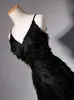 Pluma de Hada Cumpleaños Patty Socialité Negro Temperamento Vestido Sexy Tirantes Negro Banquete Vestido Largo