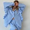 Conjunto de Pijama de Dos Piezas con Volantes de Algodón Puro de Manga Larga y Pantalones Cortos 2026 Otoño Europeo y Americano Transfronterizo Ropa de Casa para Mujer Pijama