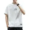 Camiseta de manga corta para hombre para verano, marca de moda estilo japonés, falso dos piezas, casual, holgada, hombros caídos, top de media manga