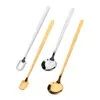 Pala de acero inoxidable J para hielo raspado mango largo pala para helado pala de cabeza cuadrada pala para taza pala para postre de té con leche pala mezcladora