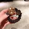 Coreia do Sul Elegante Anel de Cabelo com Pérolas e Strass Corda de Cabelo Intestino Grosso Francês Corda de Cabeça Rabo de Cavalo Bola de Tendão de Borracha Capa de Couro Acessórios de Cabelo