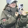 Zhao Lusi mismo estilo invierno nuevo retro americano con capucha y cuello de pelo parka chaqueta de algodón chaqueta de algodón para pareja prenda de abrigo