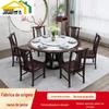 Nova combinação de mesa de jantar e cadeiras de madeira maciça estilo chinês, tampo em placa de rocha, mesa de jantar redonda para 6-8 pessoas com mesa giratória para Hotel B&B