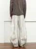 Jeans Blancos Sucios Lavados Retro de Nicho de la Calle Principal Americana Pantalones de Pierna Ancha con Diseño de Costura Deconstruida para Hombre
